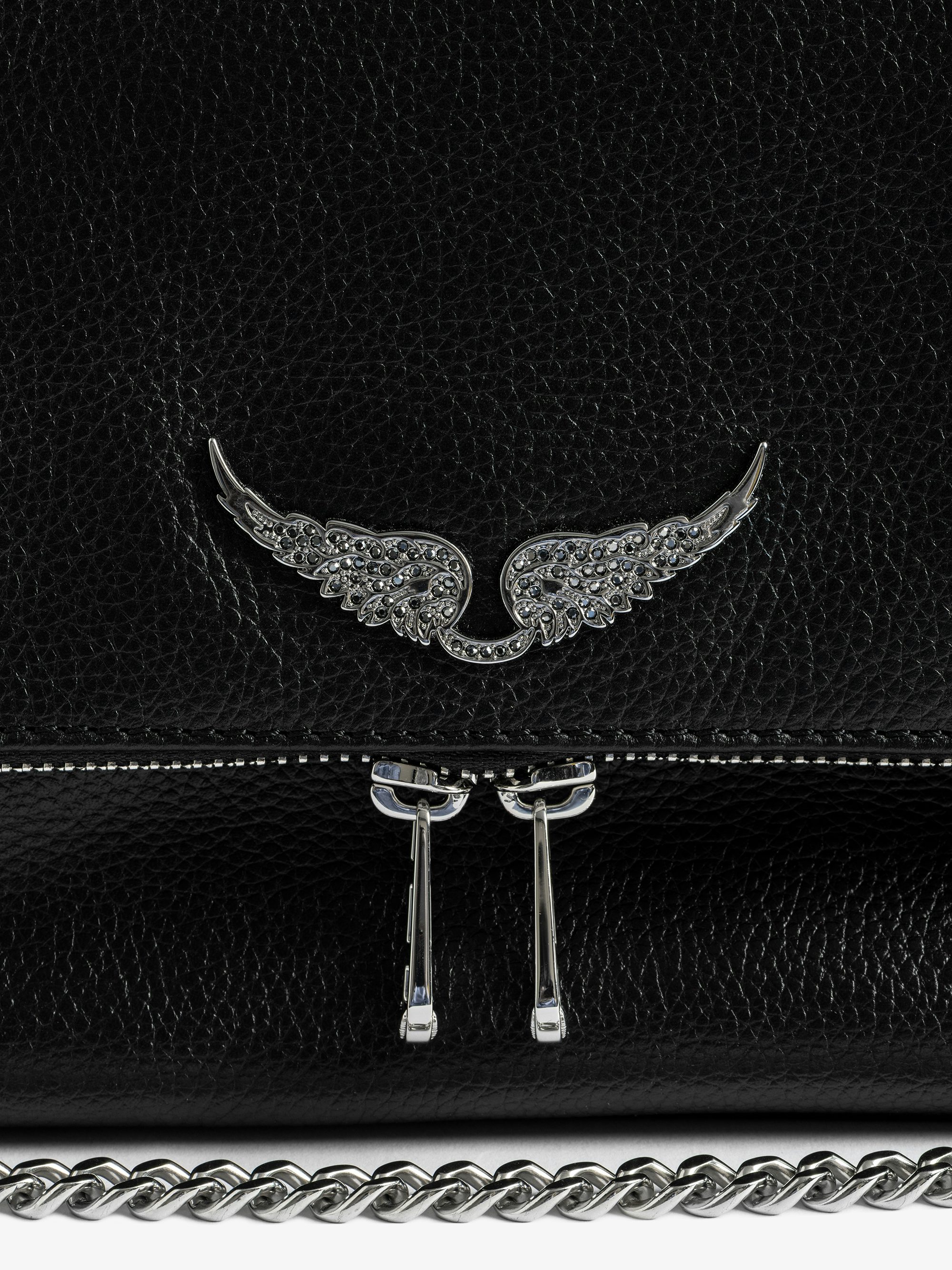 Rocky II Bag - Grained leather shoulder bag with chain and signature wings.